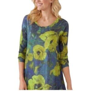 Soft Surroundings | L | Yellow Poppy Lightweight 3/4 Sleeve Scoop Neck Tunic
